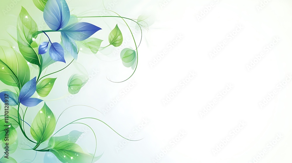 Delicate Blue and Green Leaves on a White Background Delicate Blue and Green Leaves on a White Background