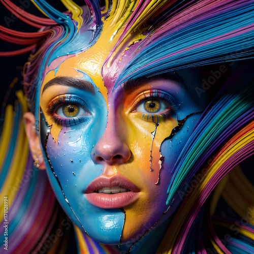 Abstract waves, Bright colors, Characters, Painting