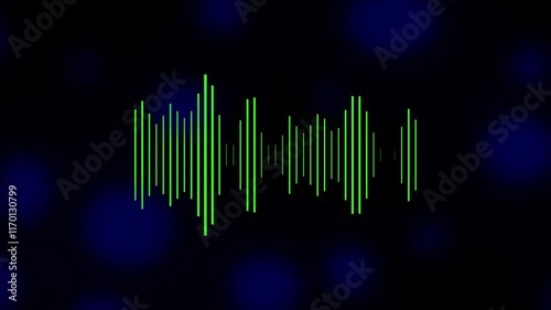 The audio waves icon animates with vibrant, rhythmic pulses. Each wave fluctuates in height, synchronized to a beat, glowing in neon hues. The movement creates a dynamic, rhythmic sound visualization.