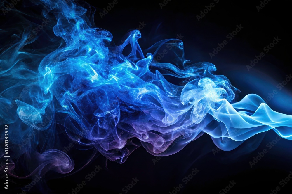 Fototapeta premium Midnight blue smoke swirls, framing vibrant neon silhouettes in sapphire hues.