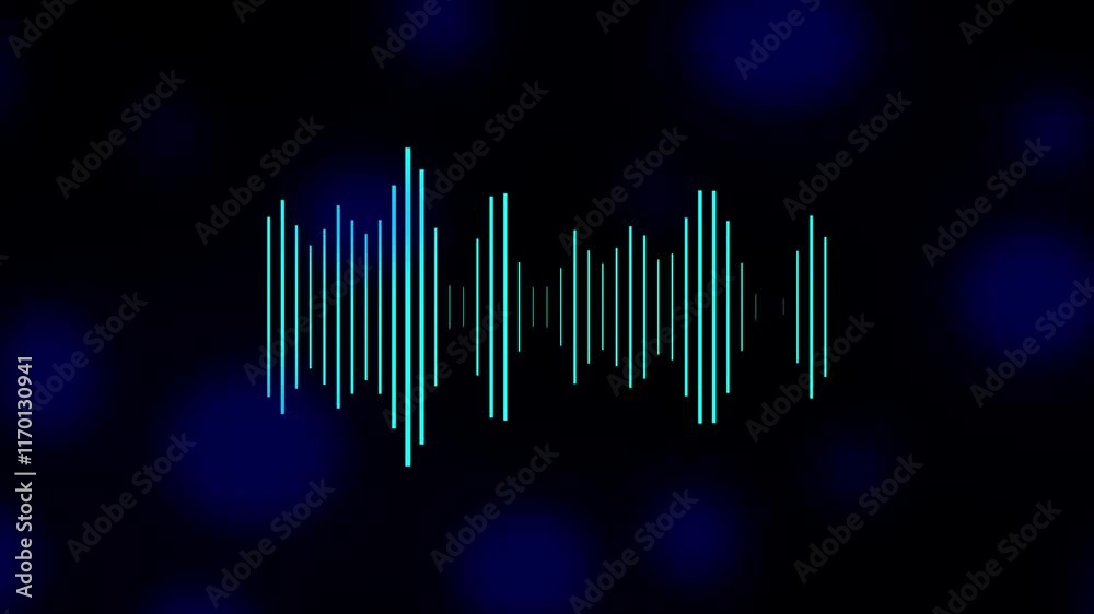 The audio waves icon animates with vibrant, rhythmic pulses. Each wave fluctuates in height, synchronized to a beat, glowing in neon hues. The movement creates a dynamic, rhythmic sound visualization.