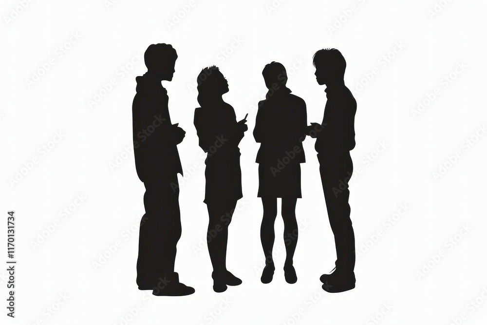Serene silhouette of a language club gathering in light gray ambiance Serene silhouette of a language club gathering in light gray ambiance