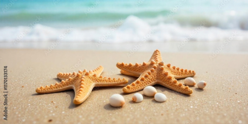 picture of a starfish and shells on sandy beach picture of a starfish and shells on sandy beach
