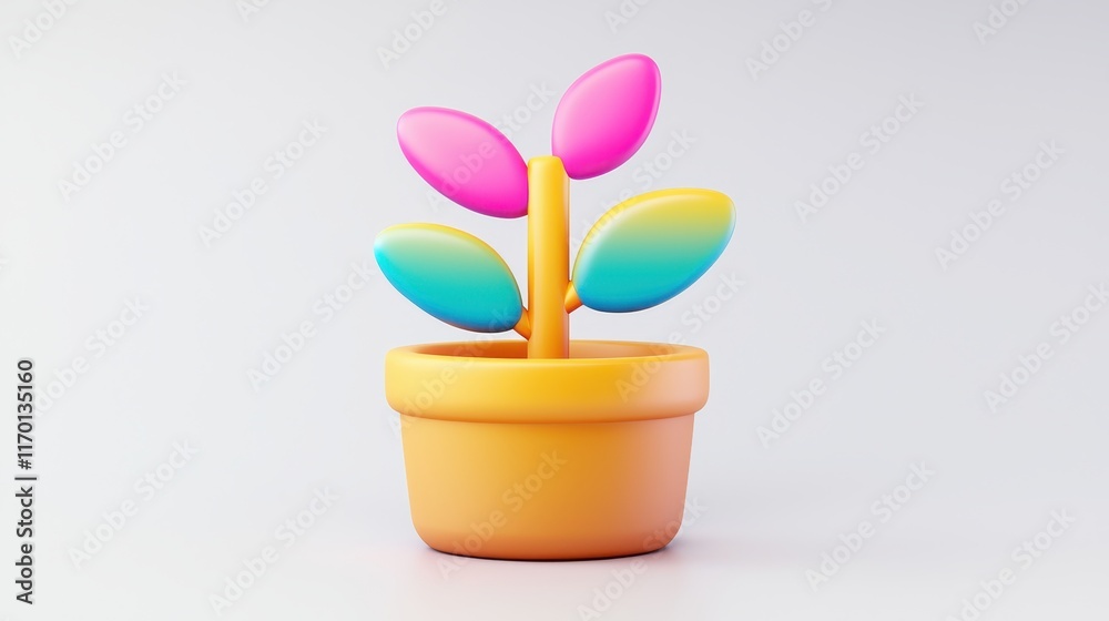 Obraz premium Colorful 3D Render of a Plant in a Pot Bright Gradient Leaves Minimalist Design