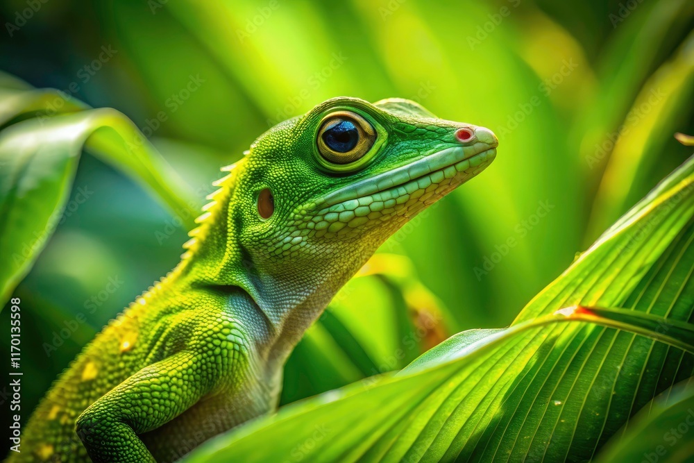 Obraz premium Nature's stealth: a green lizard's shadow, perfectly camouflaged, a captivating wildlife silhouette image.