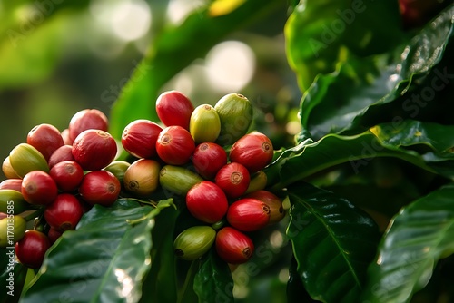 Wallpaper Mural Fresh coffee beans ripening on the branch of a coffee plant Torontodigital.ca