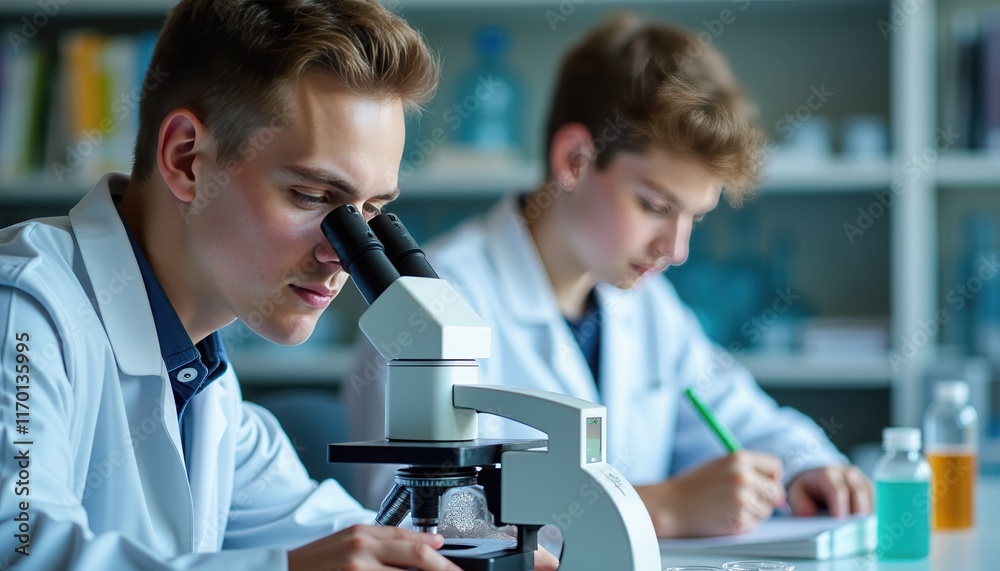 Students Using Microscope in Science Lab Research Education Students Using Microscope in Science Lab Research Education