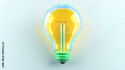 Bright Illuminated Light Bulb with Iridescent Pastel Glow Idea Concept