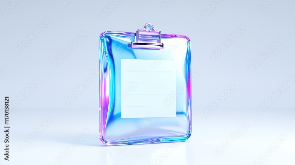 Iridescent Glass Clipboard with Blank Note Pad Modern Trendy Office Supplies Abstract Design Element Iridescent Glass Clipboard with Blank Note Pad Modern Trendy Office Supplies Abstract Design Element