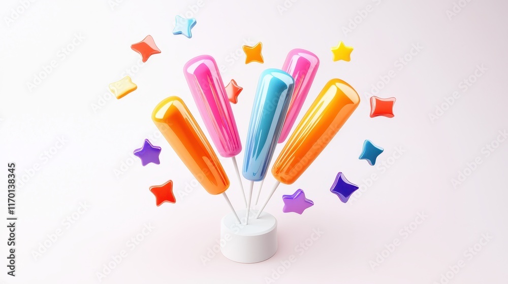 Colorful Popsicle Shaped Objects with Stars Festive 3D Render Fun Bright Colorful Popsicle Shaped Objects with Stars Festive 3D Render Fun Bright