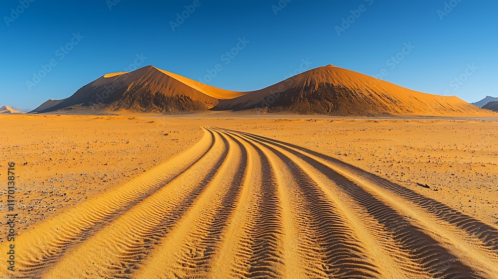 Desert Sand Dunes Tire Tracks Scenic Landscape Desert Sand Dunes Tire Tracks Scenic Landscape