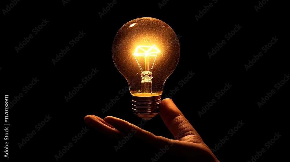 Hand holding a glowing light bulb with circuit patterns, isolated on a dark background. Concept of innovation and technology, HD image