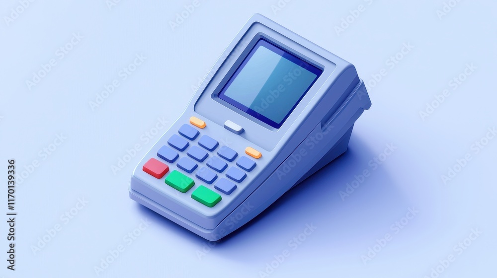 Modern POS Terminal Digital Payment Device E commerce Transaction Machine Blue Pastel Color Modern POS Terminal Digital Payment Device E commerce Transaction Machine Blue Pastel Color