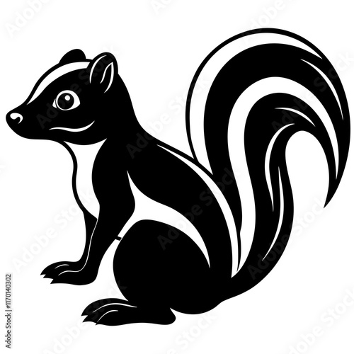 Cute Silhouette of a Skunk line art vector cartoon illustration