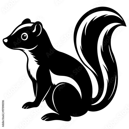 Cute Silhouette of a Skunk line art vector cartoon illustration