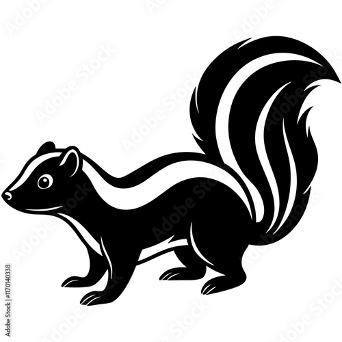 Cute Silhouette of a Skunk line art vector cartoon illustration