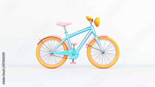 Pastel Blue Children s Bicycle with Pink and Orange Accents Isolated on White Background photo