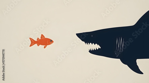 Small Fish Faces Large Predatory Shark