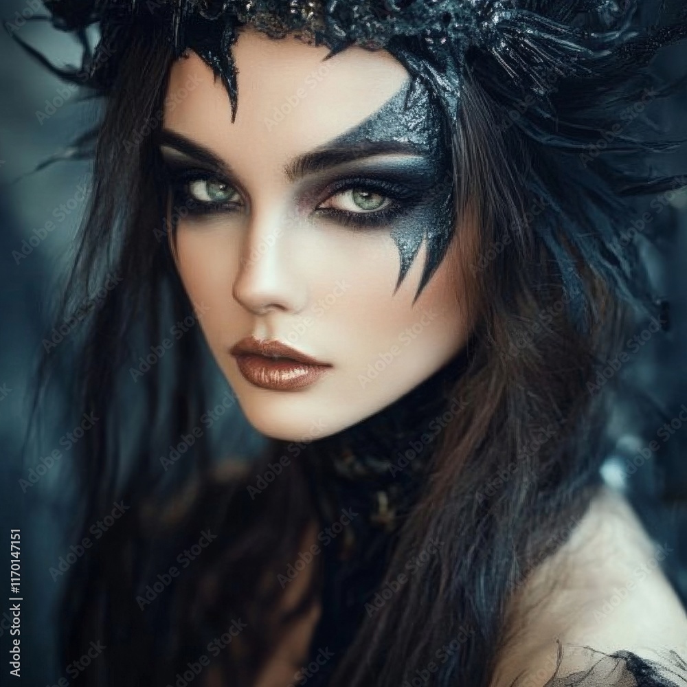 Fototapeta premium Dark siren make up, attractive female model 
