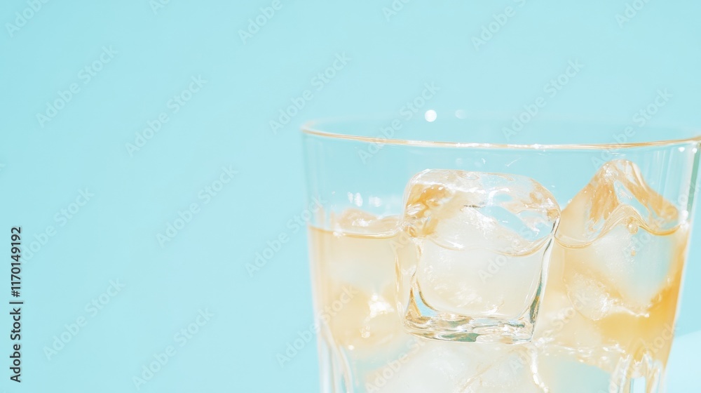 Hyper-Realistic Glass with Ice Against a Vibrant Blue Background Hyper-Realistic Glass with Ice Against a Vibrant Blue Background