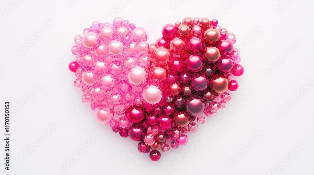 Abstract love heart crafted from pink and red spheres with glossy metallic finishes, beautifully rendered for romantic visuals Abstract love heart crafted from pink and red spheres with glossy metallic finishes, beautifully rendered for romantic visuals