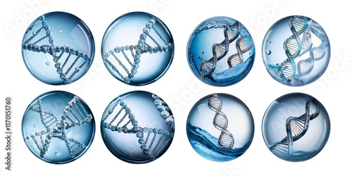 DNA Strand Concept in Blue Glass Spheres with Water Effects photo