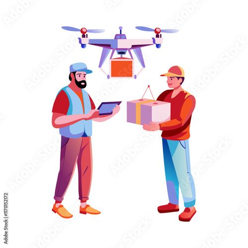 A flat illustration of drone delivery 
