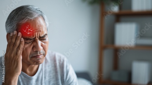 Wallpaper Mural An elderly man experiences discomfort, holding his head in pain, suggesting a headache or migraine in a calm indoor setting. Torontodigital.ca
