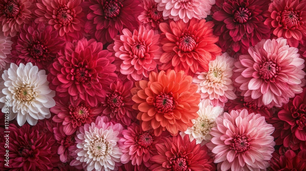 Lush chrysanthemum flower wall showcasing a gradient of red, pink, and white hues, crafted for weddings or luxurious decor Lush chrysanthemum flower wall showcasing a gradient of red, pink, and white hues, crafted for weddings or luxurious decor