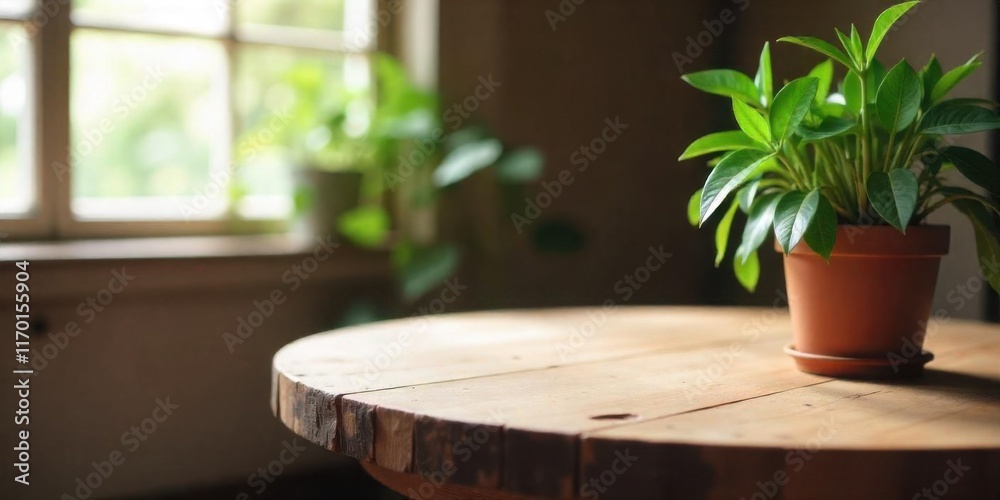 A rustic wooden table,potted plant in the foreground, placed near a window with natural light streaming in,vintage shelf in an empty interior design setting conveys a sense of nostalgia and simplicity A rustic wooden table,potted plant in the foreground, placed near a window with natural light streaming in,vintage shelf in an empty interior design setting conveys a sense of nostalgia and simplicity