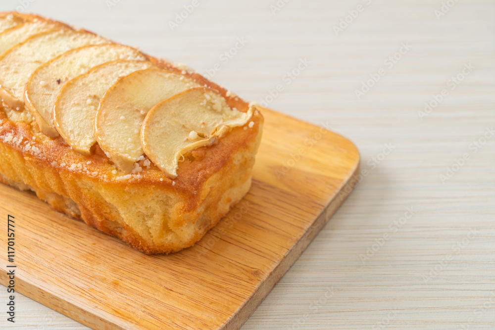 apple loaf crumbled on wood board apple loaf crumbled on wood board