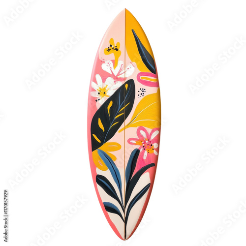 Colorful Surfboard with Floral Design and Tropical Vibe photo