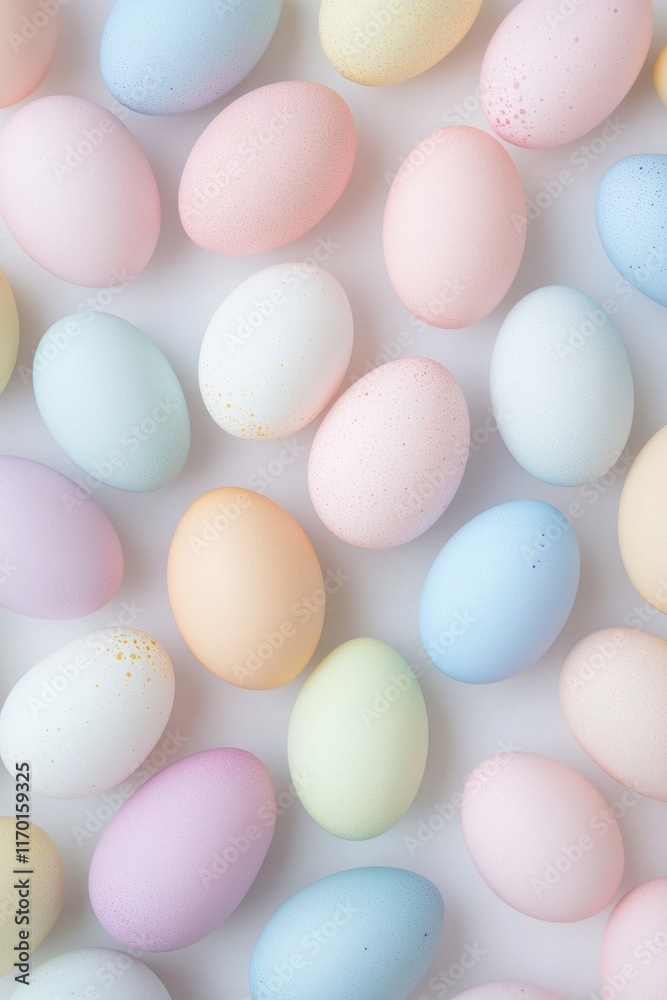 Pastel Easter Eggs in Geometric Pattern on White Background - Suitable for Easter, Christmas, and Valentines Day Decor Pastel Easter Eggs in Geometric Pattern on White Background - Suitable for Easter, Christmas, and Valentines Day Decor