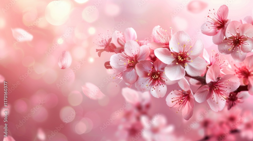 Beautiful cherry tree branch with spring flowers background, AI generated image Beautiful cherry tree branch with spring flowers background, AI generated image