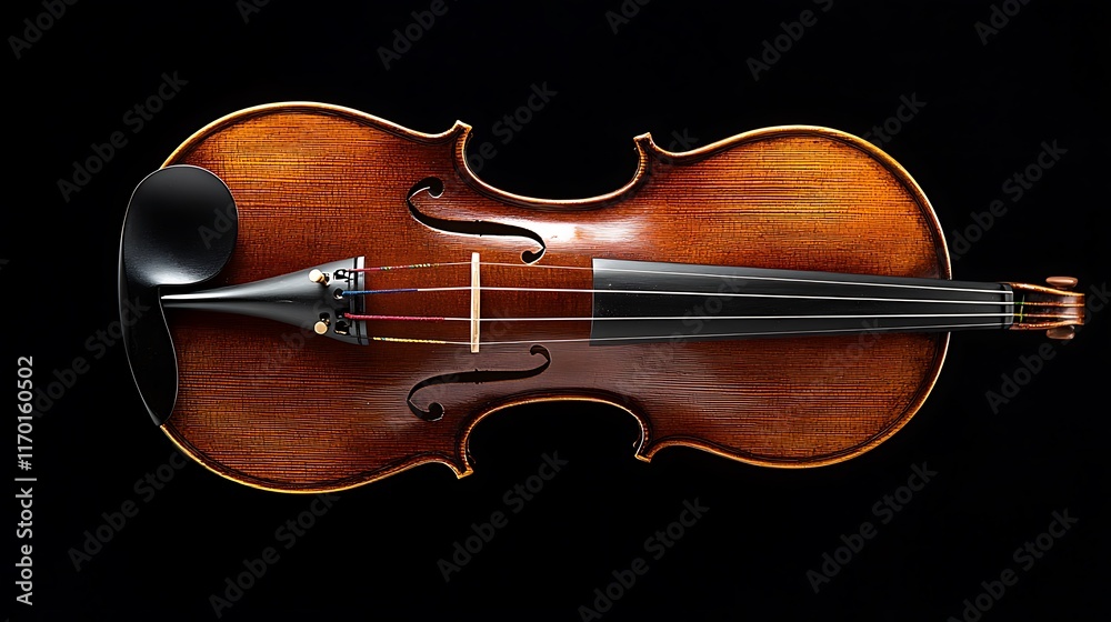 Fototapeta premium Brown violin closeup on black backdrop.