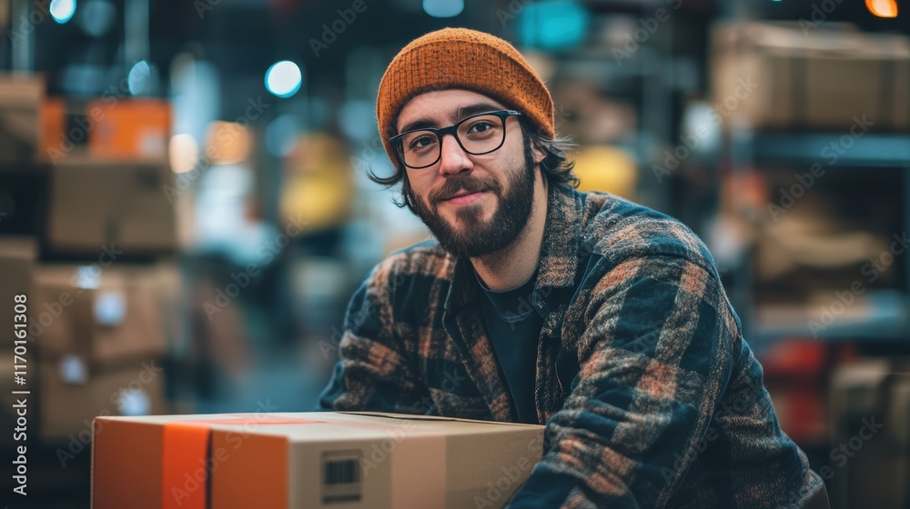 a realistic image of a hipster graphic designer submitting branding they designed for a competition into a box. The the colors of the scene are black and orange. a realistic image of a hipster graphic designer submitting branding they designed for a competition into a box. The the colors of the scene are black and orange.