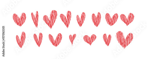 Vector hand-drawn Hearts Shapes Icons set on white background.