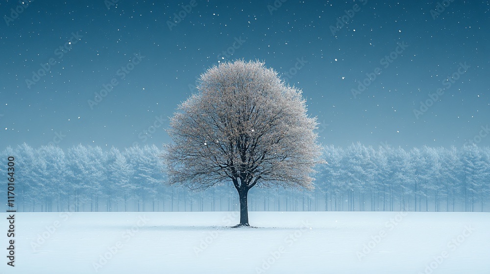 Solitary Snow Covered Tree In Winter Landscape Solitary Snow Covered Tree In Winter Landscape