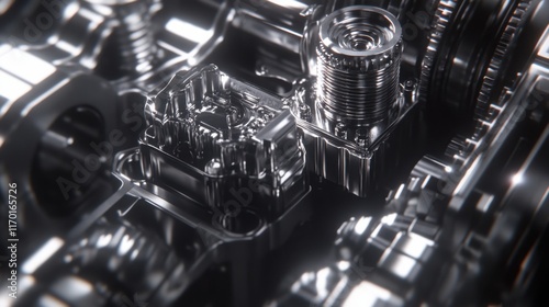 A close-up of gears and cogs inside a piece of industrial machinery, showing precise engineering