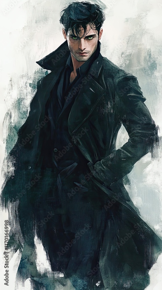 A dashing man in a dark coat poses elegantly A dashing man in a dark coat poses elegantly