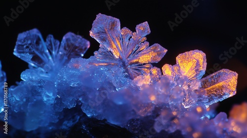 A glowing macro view of dendritic crystal growth in a supersaturated solution. photo