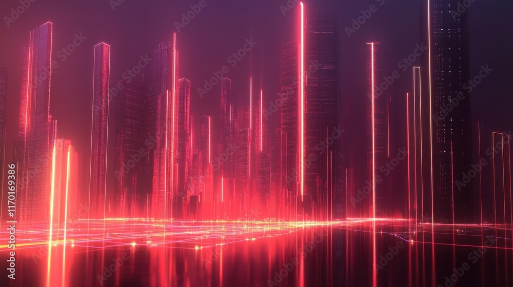 Digital city concept with high-rise buildings, 5G towers, and data connections visualized as glowing lines Digital city concept with high-rise buildings, 5G towers, and data connections visualized as glowing lines