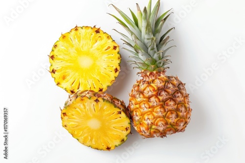 sliced pineapple in exotic summer fruit design white background top view mock up