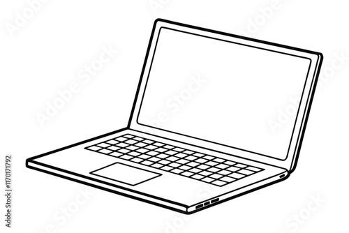 Ultra thin laptop line art illustration.eps