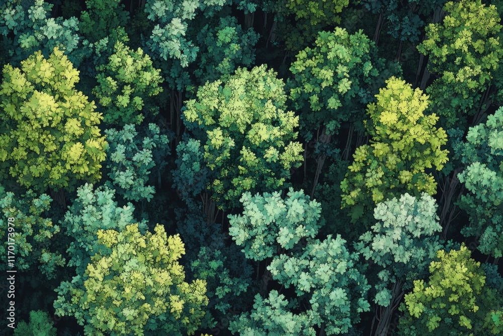 Naklejka premium Aerial view of lush green forest canopy. (3)