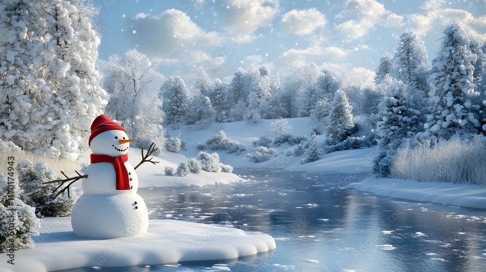 Obraz premium Snowman In A Snowy Winter Wonderland Scene