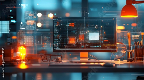 Futuristic Workspace with Smart Automation Tools for Modernizing Business Processes