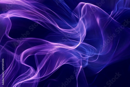Abstract purple and blue glowing smoke swirls on black background. photo