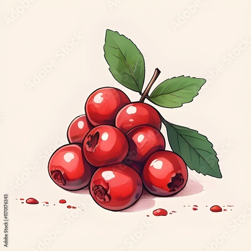 Cranberries, emphasizing their round shape and glossy surface, set against a contrasting background. photo