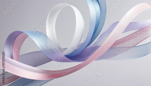Abstract Pastel Ribbons Swirling on Light Grey Background: Elegant, Flowing Design with Soft Hues
